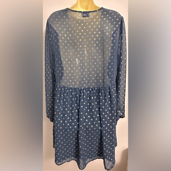 Show Me Your MuMu Gold Stardust Dot Navy Blue Long Sleeve Dress - Picture 5 of 9